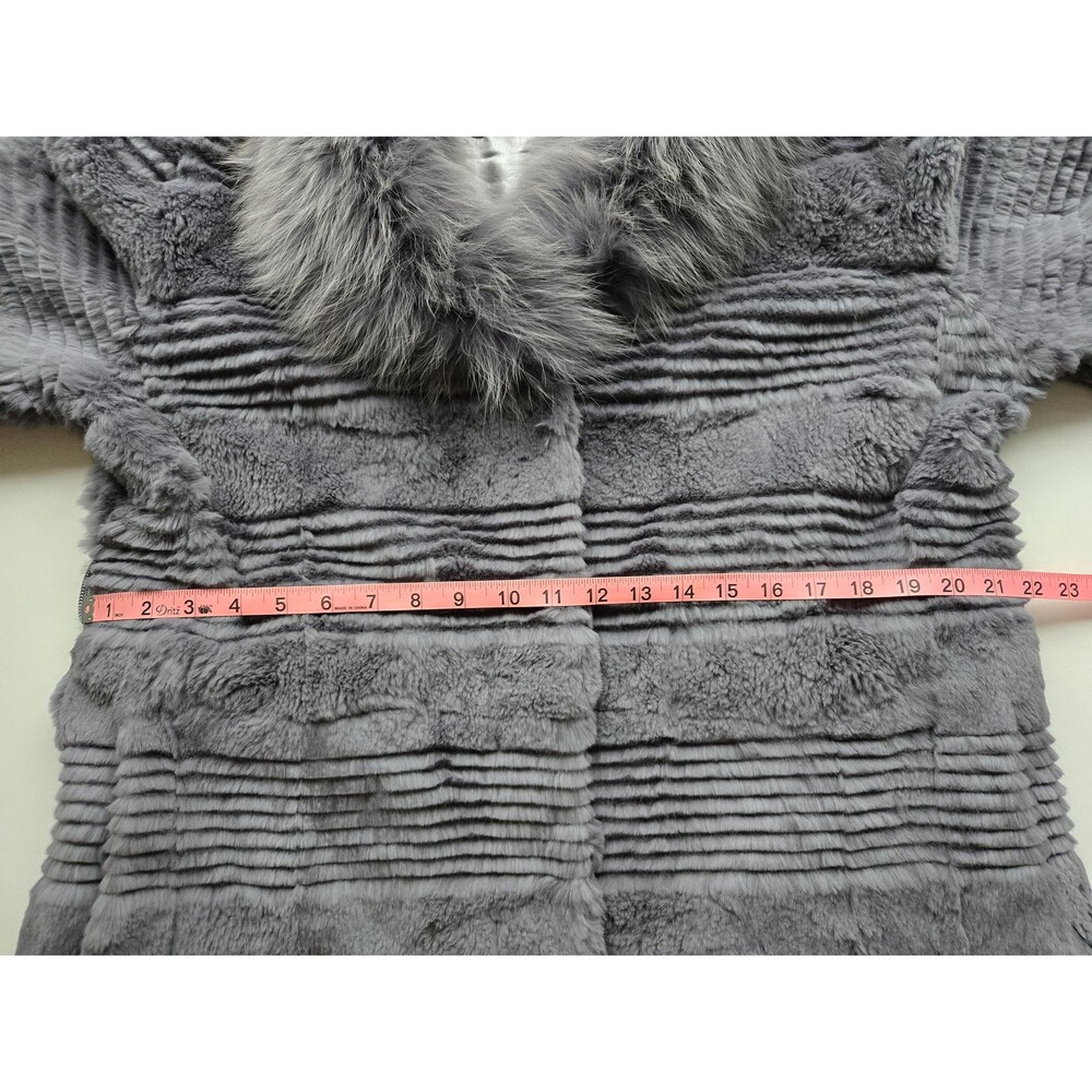 Vintage genuine rabbit fur long coat genuine fox fur collar gray womens L-XL - Picture 13 of 16